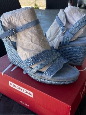 Impo Blue Studded Braided Wedge Sandals